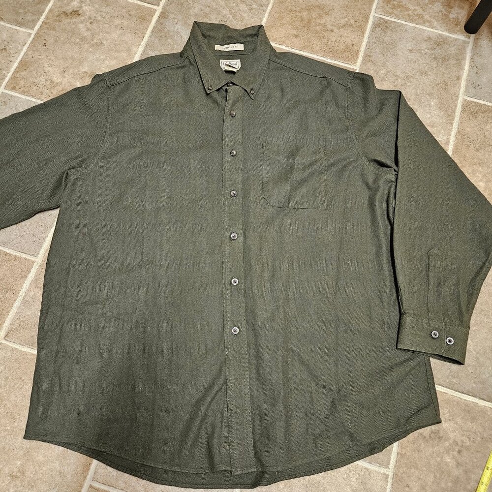 LL Bean Traditional Fit Long Sleeve Button Down Shirt Mens XL Green 100% Cotton